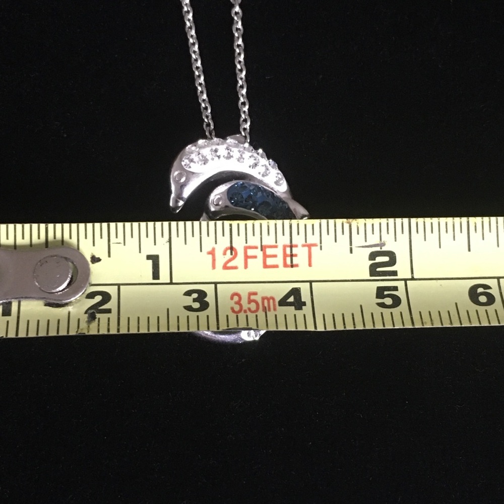 Silver Tone Rhinestone Crystal Dolphin Necklace - Picture 9 of 10